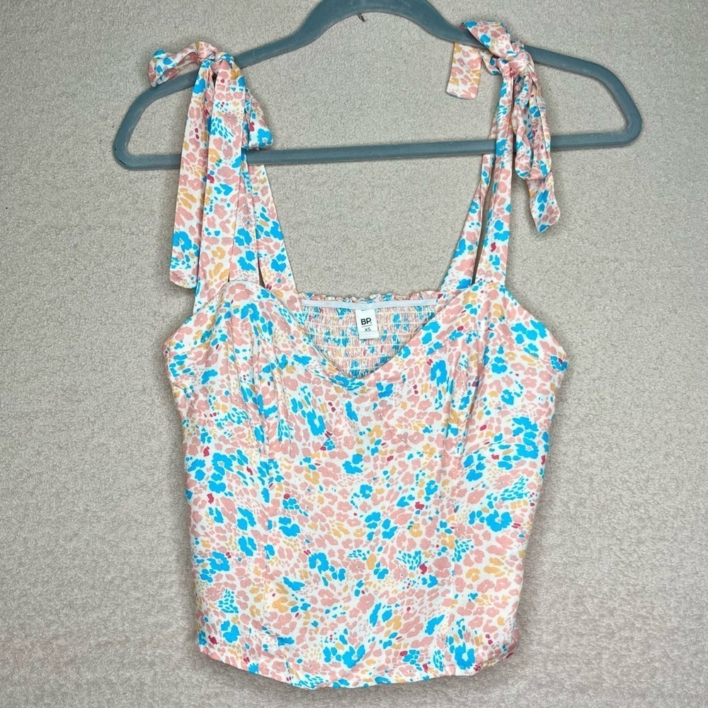 NEW Bp. Tie Strap Corset Crop Tank Top Women’s XS Peach/Blue Summer Y2K Feminine